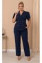 Women's Plus Size Double Breasted Collar Short Sleeve Button Detailed Cross Sleeve Evening Dress Set 25009 - 3