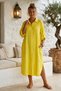 Italian Yellow Shirt Collar 3/4 Sleeve Buttoned Hidden Pocket Oval Skirted 100% Linen Woven Dress 125 62 - 5