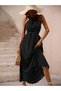Women's Off-The-Shoulder Halter Neck Polka Dot Long Knitted Crepe Dress - 3