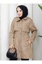 Polka Dot Waist Gathered Hijab Trench Coat Rc3134 - 8