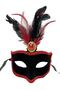 Red Lace Black Red Feather Black Suede Covered Party Mask 17x25 Cm - 2