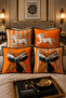 Orange Horse Patterned Digital Printed Throw Pillow Cover Set of 4 Modern Decorative Pillow Covers (Double Sided) - 5