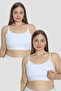 2 Pieces White Women's Breastfeeding Half Tank Top Bustier with Rope Straps Lycra