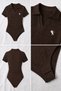 Rider Brown Polo Collar Ribbed Lycra Embroidered Premium Drawstring Bodysuit - 6