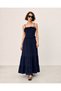 Women's Navy Blue Adjustable Strap Maxi Muslin Dress - 3