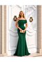Emerald Glitter Fabric Single Sleeve Stone Embroidered Fish Model Evening Dress 583408 - 5