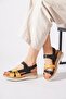 Redas genuine leather orthopedic women's sandals with side window - black/yellow - 2