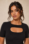 Black Oval Window Detail Short Sleeve Fit Blouse - 2