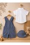 Baby Boy Linen Salopet Set with Hat, 3-Piece Summer Baby Set, Stylish Baby Combination with White Shirt - 4