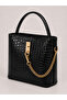 Women's Rovelle Chain Detailed Croco Patterned Black Shoulder and Hand Bag - 3