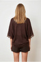 Women's Brown V-Neck Flowy Summer Knitwear Blouse Blz-19003365 - 5