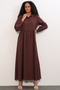 Women's Buttoned Long Hijab Dress 2591 - Brown - 4