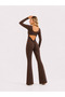 Brown Color Scrunch Butt Spanish Style Long Sleeve Sports Leggings Jumpsuit - 4