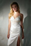 Maison Bride Celeste Nightgown - Ecru Satin, Long Satin Nightgown with Lace Detail - 2