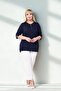 Plus Size Women's Combed Cotton Anti-Sweat High Quality Knitted Mother Navy Blue Blouse with Zipper - Silky Textured Viscose - 2