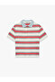Cotton Half Button Detailed Short Sleeve Polo Collar Striped T-Shirt - 5