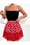 Women's Elastic Waist Lace Detailed Sandy Fabric Polka Dot Mini Skirt Length 45 cm - 2