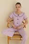 Women's Lilac Wrinkled Baby Collar Ruffle Bow Detailed Cotton Combed Cotton Seasonal Short Sleeve Pajama Set - 5