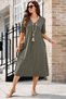 Women's Short Sleeve V-Neck Midi Viscose Dress with Pocket Detail - 2