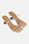 Women Heeled Slip On Sandals, Tan - 2