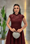 Lace Sequin Fabric Midi Dress - Bordo - 4