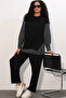 Women's Striped Woven Double Suit 6750 - Black - 4