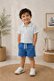 Single Striped Zippered Waffle Fabric Summer Boys' Suit - 3