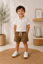 Single Striped Zippered Waffle Fabric Summer Boys' Suit - 3