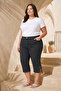 Plus Size Women's Below Knee Button Detail Jeans Capri 01 Anthracite - 6