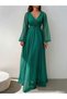 Women's Double Breasted Collared Long Tulle Dress with Belt - 6