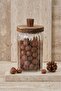 Borosilicate Glass Storage Container with Wooden Lid 700 ml - Corrugated Glass Jar - 2