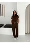 Women's Stripe Detailed Vest Suit with Zipper, Loose Cut, Wide Leg Pants and Top Set