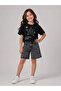 Black star patterned 100% cotton t-shirt anthracite star patterned denim capri holiday special day girl's outfit - 2