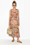 Women's Multicolor V-Neck Floral Pattern Lined Chiffon Midi Dress De261075 60286305 - 3