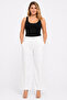 Women's Plus Size White, Stone Detailed, High Waist, Ironing Trace Patchwork, Elastic Waist and Tie-Up Jeans 65N39529 - 3