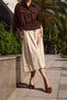 Megy Women's Tan Genuine Leather Suet Bow Detail Ballet Flats - 6