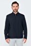 Navy Blue Men's Seasonal Coat with Side Pockets and Zipper