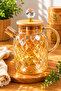 Crystal Lid Amber Glass Teapot with Bamboo Lid