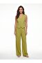 Pistachio Green Cotton Viscose Textured High Waist Buttoned Vest and Trouser Set - 2