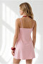 Women's Candy Pink Strap Roba Detailed Soft Textured Mini Dress Elb-19002659 - 5