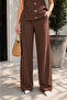 Coffee Gold Buttoned Sleeveless Blouse and Wide-Legged Trousers Vest Set - 4884 - 3