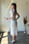 Lined Line Detailed Midi White Dress - 6