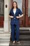 Women's Lycra-Free Linen-Look Fabric Collared Flato Pocketed Short Sleeve Blazer Jacket-Navy Blue - 4