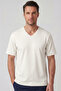 Men's Vision V-Neck Premium Quality Dense Textured Cotton T-Shirt Cream M102-R0220-02