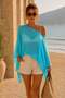 Turquoise Cotton Viscose Transparent Pareo Poncho – Summer Beach Top