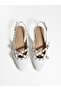Women's White Open-Back Cross-Strapped Ballerinas with Gold Buckle - 2