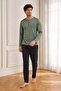 Men's Long Sleeve 100% Cotton Pajama Set Khaki - 2