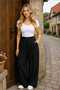 Women's Modal Fabric Wide Leg Black Trousers - 3