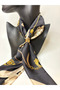 Chain Rope and Rose Patterned Double-Sided Scarf with Gold Ring Detail (70X70 cm) - 5