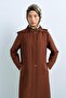 Thin Quilted Overcoat with Accessory Detail - Brown - 3